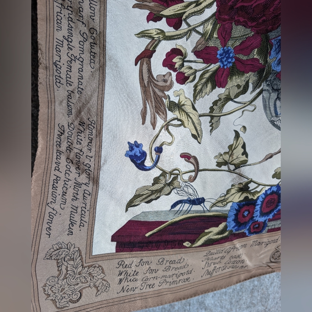 Ginnie Johansen Signed Silk Botanical Scarf 35x35 | Victorian Bouquet - Picture 3 of 4